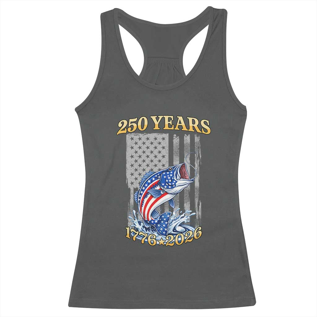 America 250th Fishing Racerback Tank Top Patriotic Fisherman American Flag TS14 Dark Heather Print Your Wear