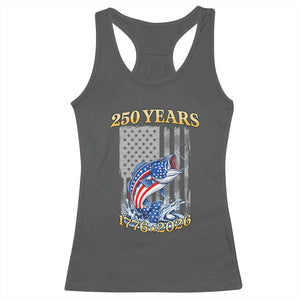 America 250th Fishing Racerback Tank Top Patriotic Fisherman American Flag TS14 Dark Heather Print Your Wear