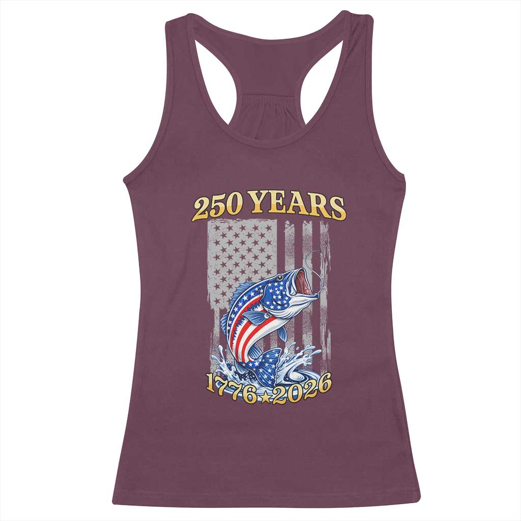 America 250th Fishing Racerback Tank Top Patriotic Fisherman American Flag TS14 Maroon Print Your Wear