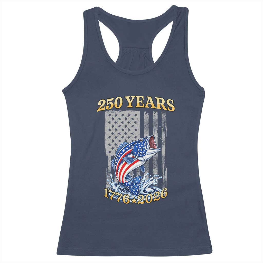 America 250th Fishing Racerback Tank Top Patriotic Fisherman American Flag TS14 Navy Print Your Wear