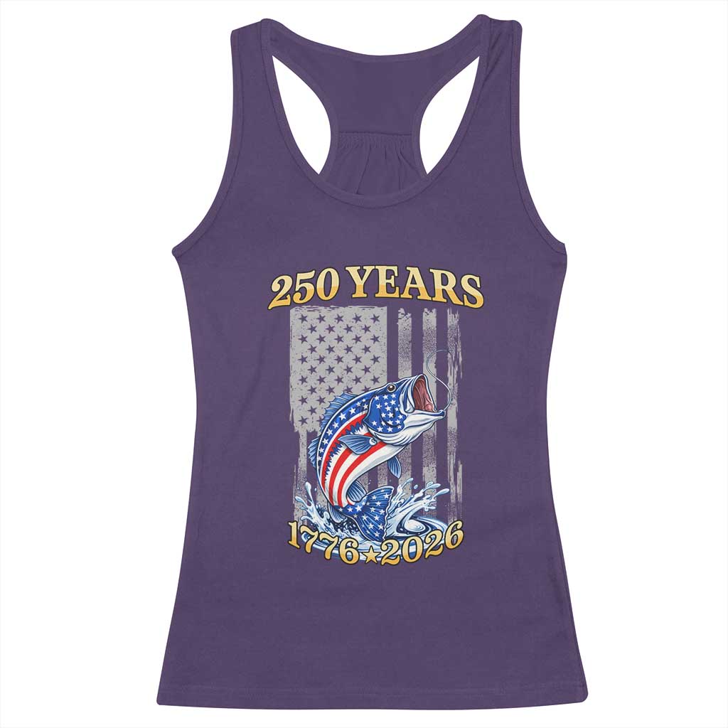 America 250th Fishing Racerback Tank Top Patriotic Fisherman American Flag TS14 Purple Print Your Wear