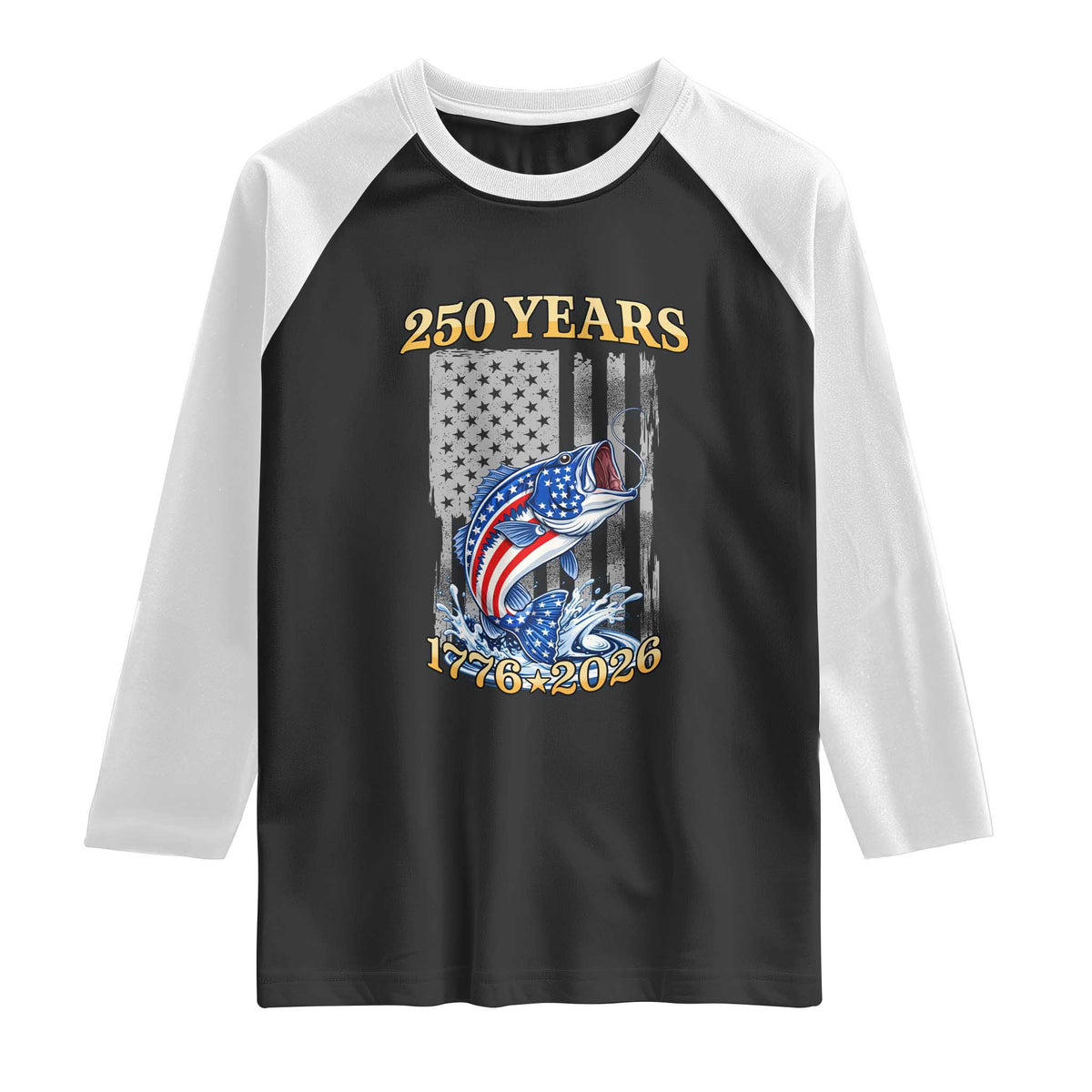 250th Anniversary USA Fishing Raglan Shirt Patriotic Fisherman American Flag TS14 Black White Print Your Wear