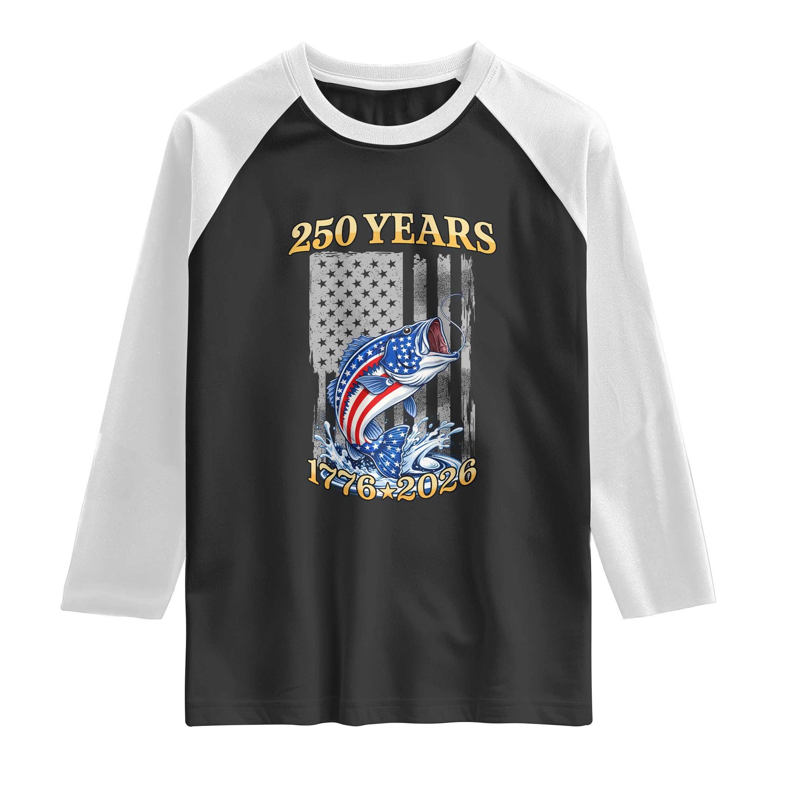 250th Anniversary USA Fishing Raglan Shirt Patriotic Fisherman American Flag TS14 Black White Print Your Wear