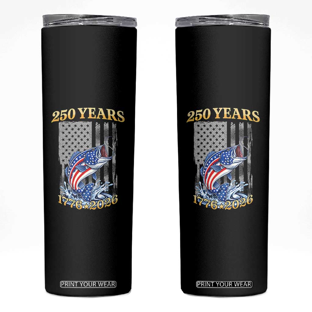 America 250th Fishing Skinny Tumbler Patriotic Fisherman American Flag TS14 Black Print Your Wear