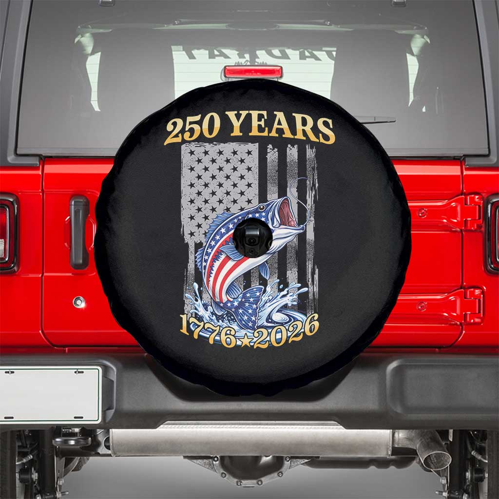 250th Anniversary USA Fishing Spare Tire Cover Patriotic Fisherman American Flag TS14 Black Print Your Wear