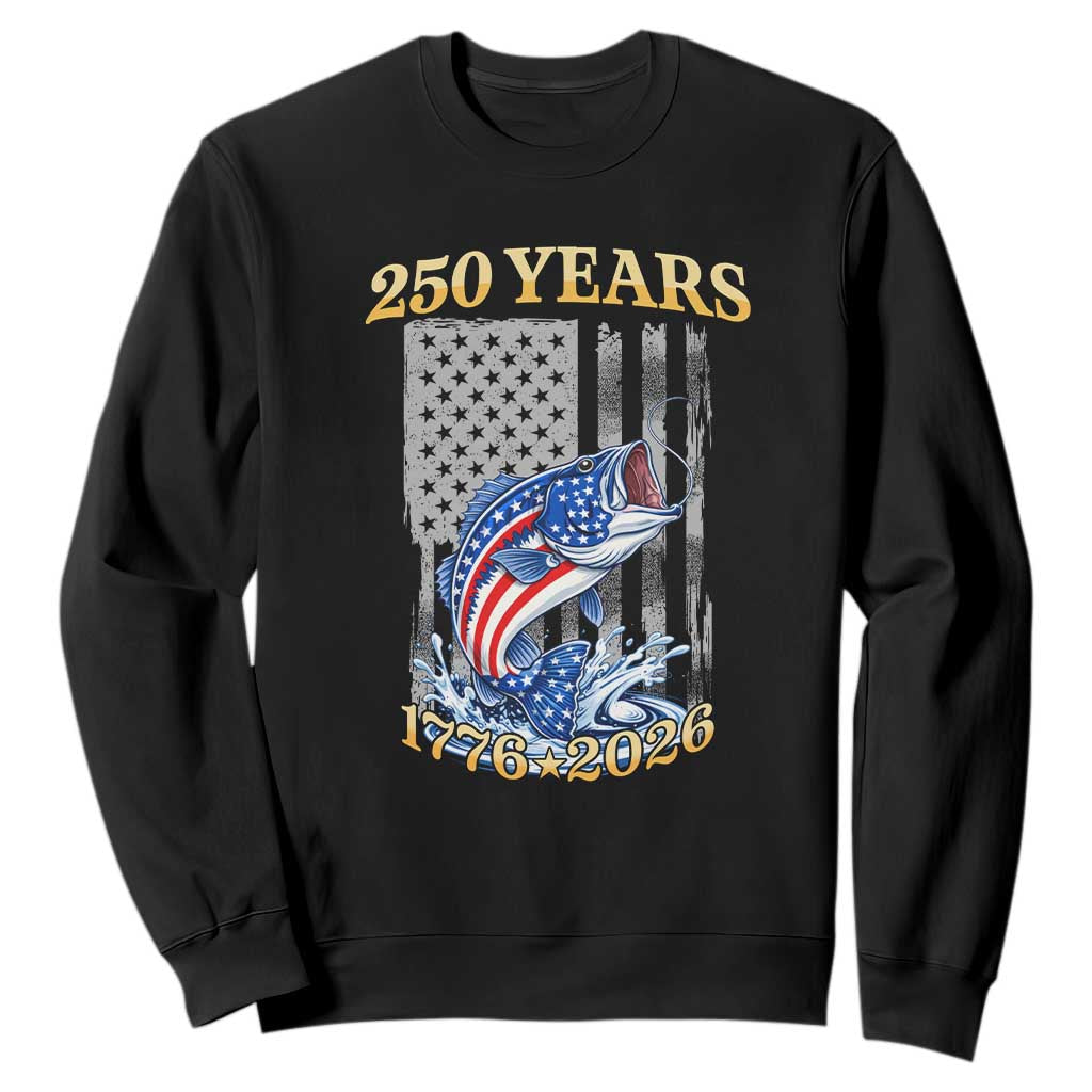 America 250th Fishing Sweatshirt Patriotic Fisherman American Flag TS14 Black Print Your Wear