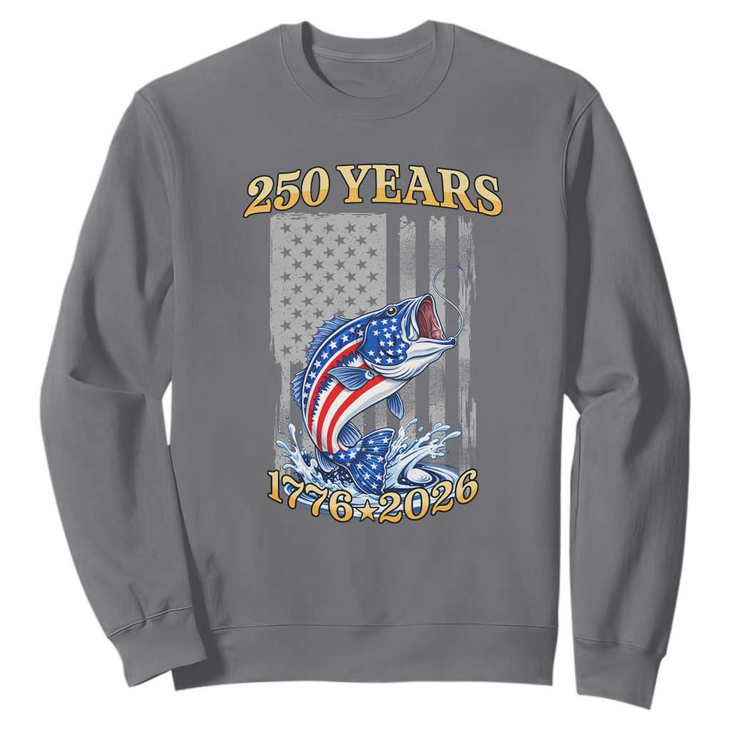 250th Anniversary USA Fishing Sweatshirt Patriotic Fisherman American Flag TS14 Charcoal Print Your Wear