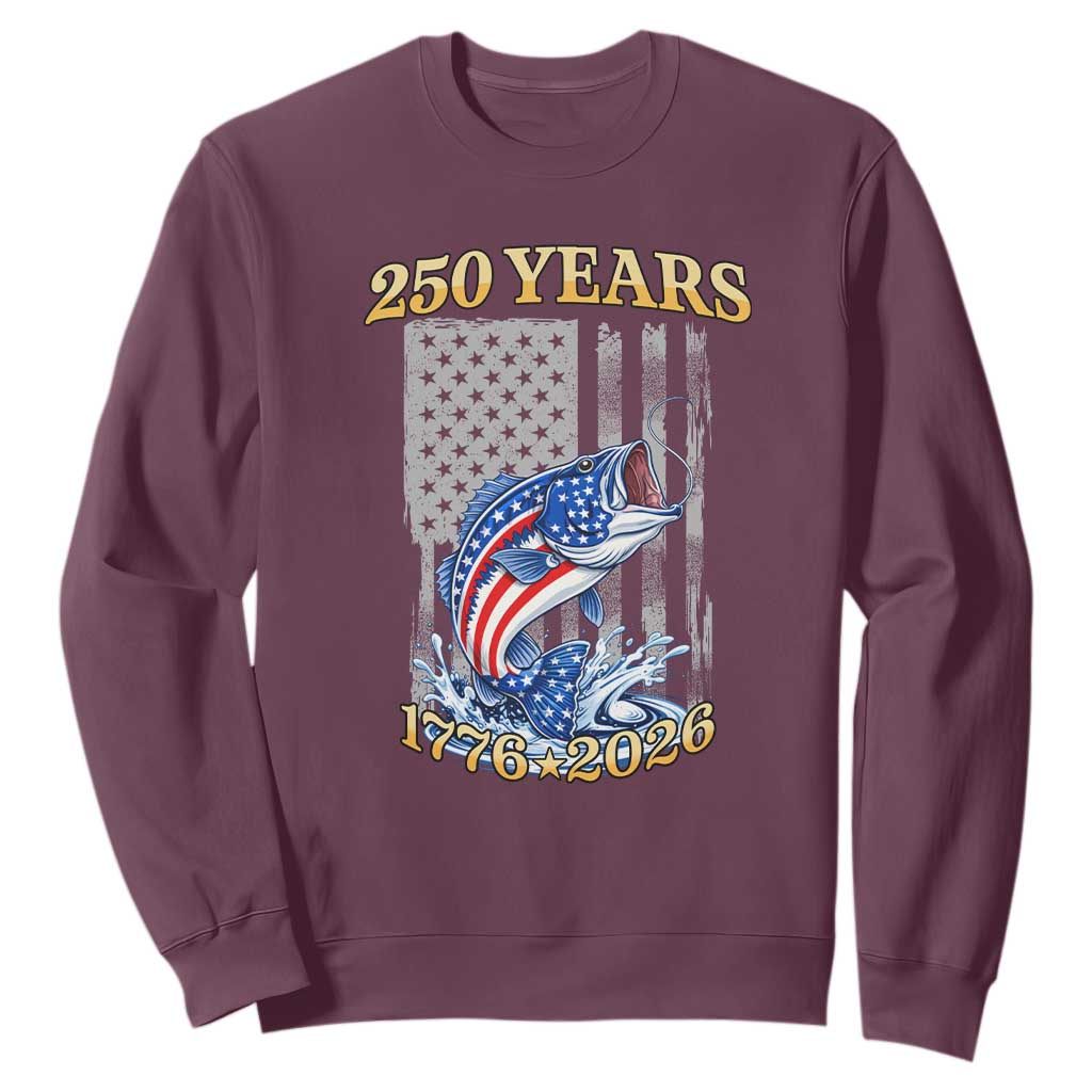 250th Anniversary USA Fishing Sweatshirt Patriotic Fisherman American Flag TS14 Maroon Print Your Wear