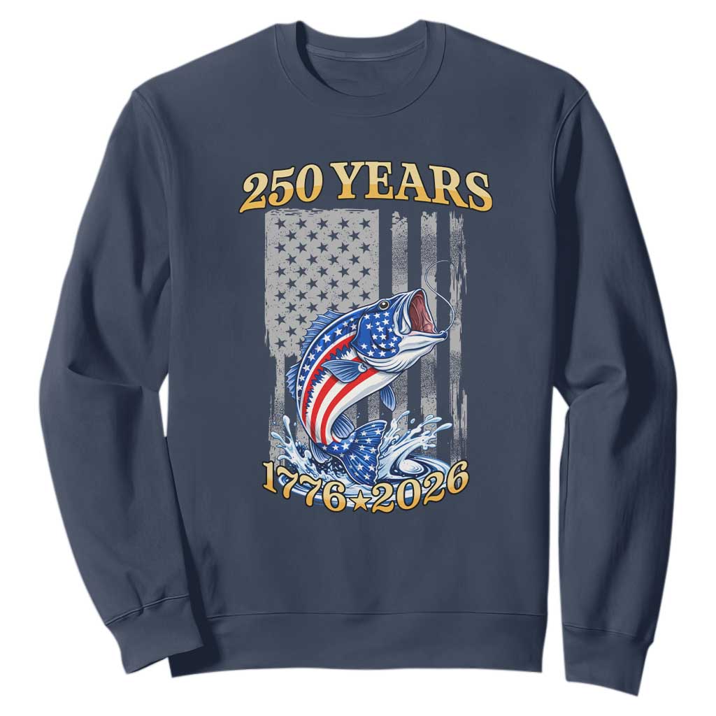 250th Anniversary USA Fishing Sweatshirt Patriotic Fisherman American Flag TS14 Navy Print Your Wear
