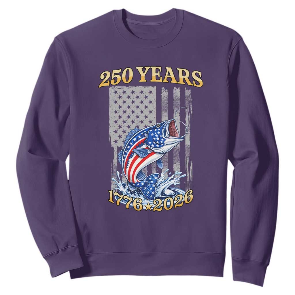 250th Anniversary USA Fishing Sweatshirt Patriotic Fisherman American Flag TS14 Purple Print Your Wear