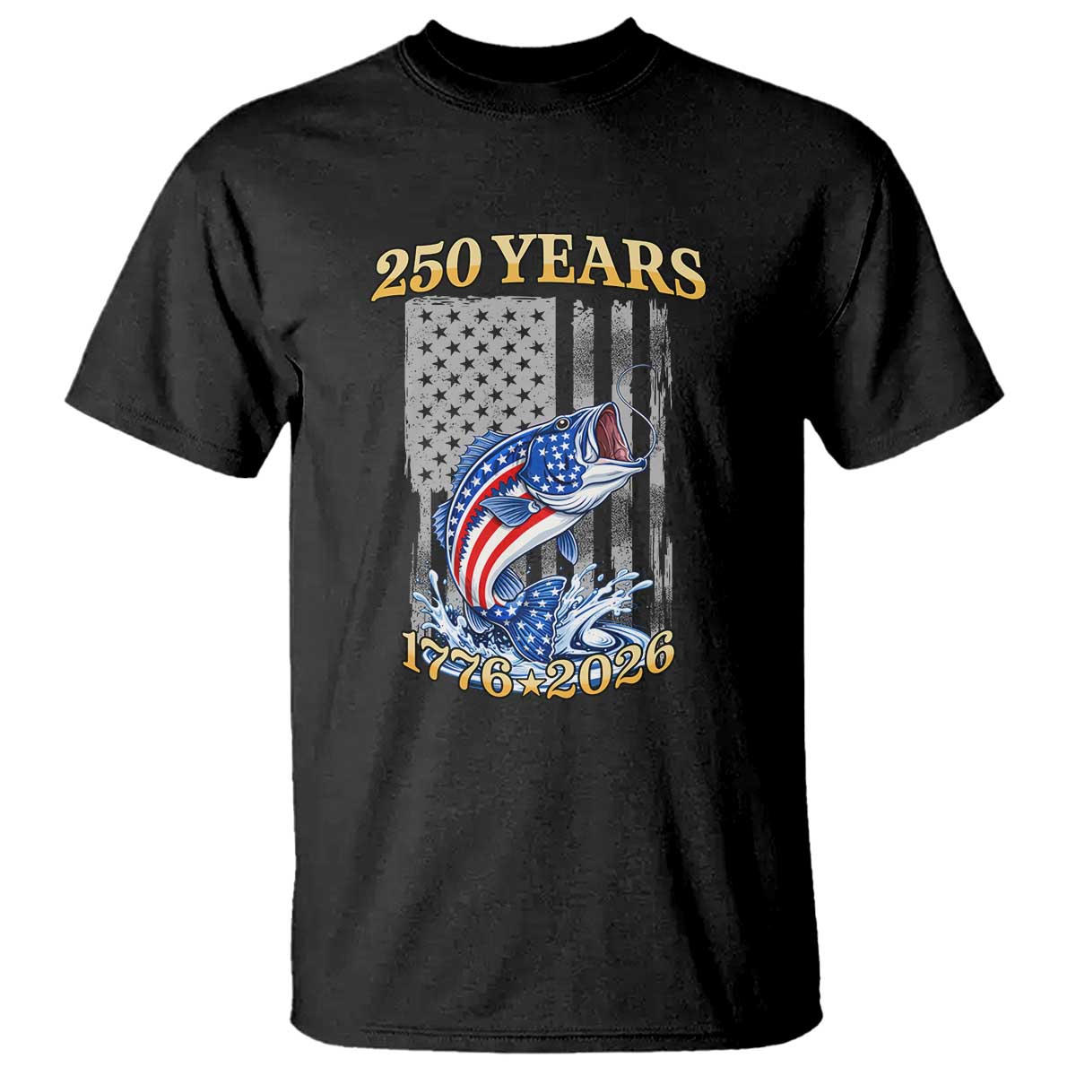 America 250th Fishing T Shirt Patriotic Fisherman American Flag TS14 Black Print Your Wear