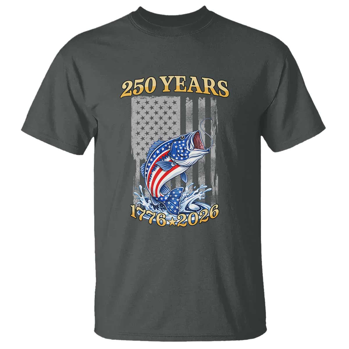 America 250th Fishing T Shirt Patriotic Fisherman American Flag TS14 Dark Heather Print Your Wear