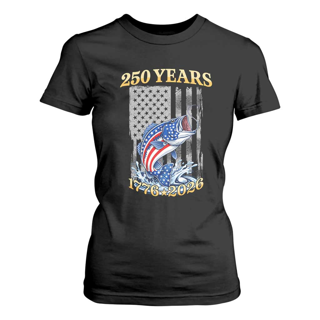 America 250th Fishing T Shirt For Women Patriotic Fisherman American Flag TS14 Black Print Your Wear