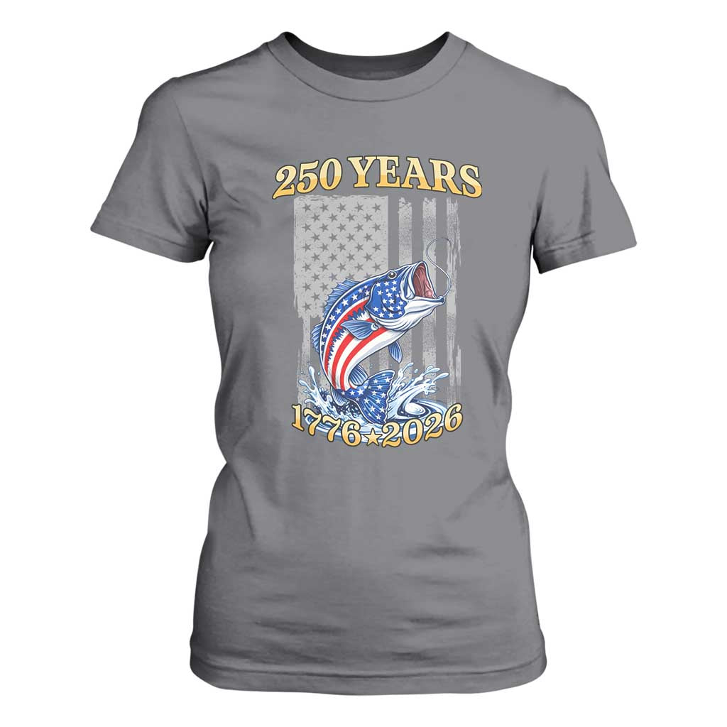America 250th Fishing T Shirt For Women Patriotic Fisherman American Flag TS14 Charcoal Print Your Wear