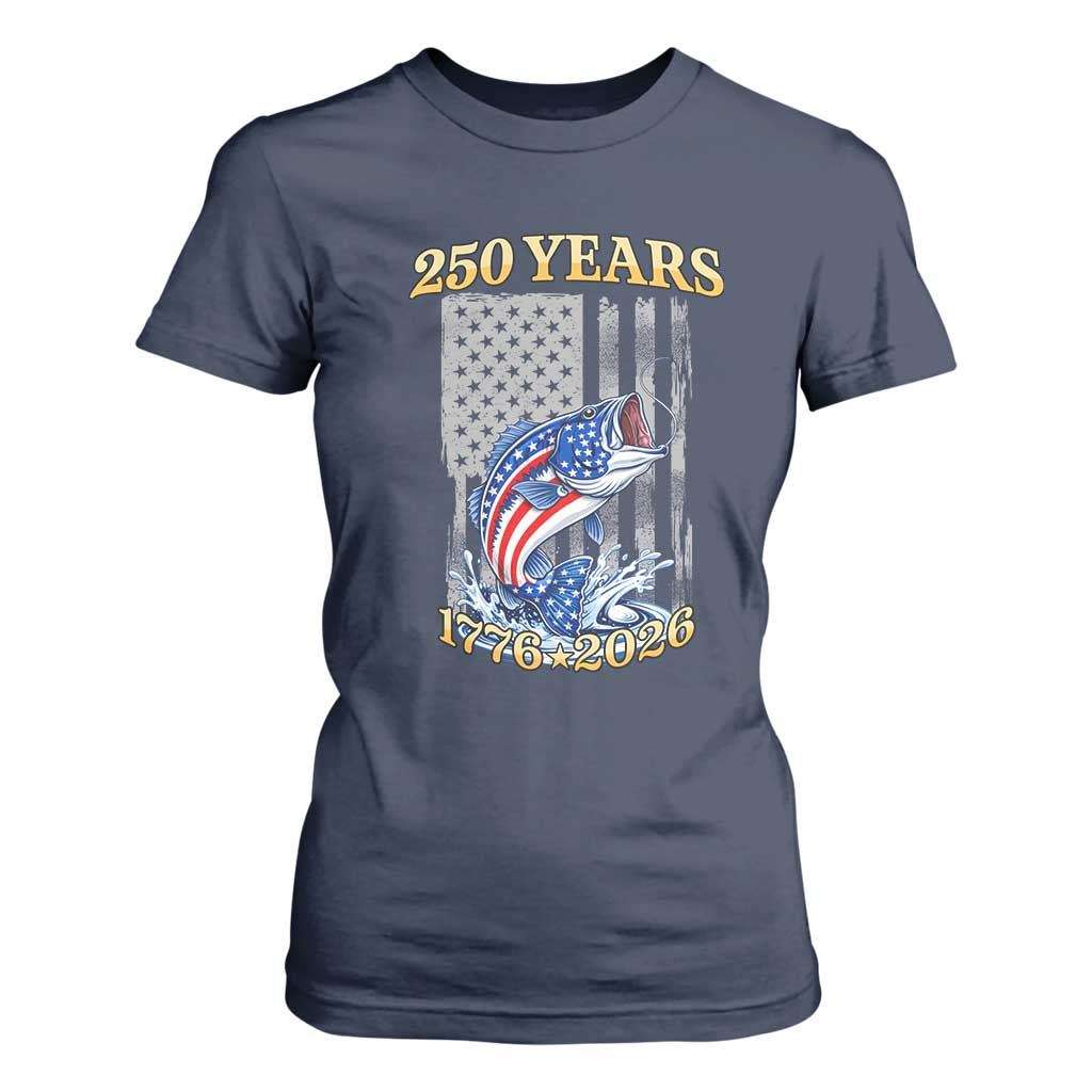 America 250th Fishing T Shirt For Women Patriotic Fisherman American Flag TS14 Navy Print Your Wear