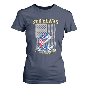 America 250th Fishing T Shirt For Women Patriotic Fisherman American Flag TS14 Navy Print Your Wear