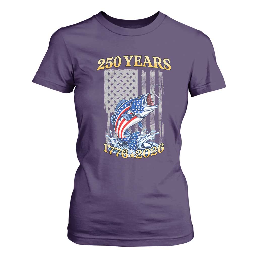 America 250th Fishing T Shirt For Women Patriotic Fisherman American Flag TS14 Purple Print Your Wear