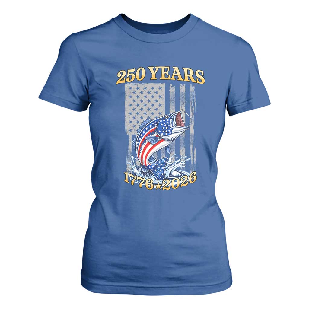 America 250th Fishing T Shirt For Women Patriotic Fisherman American Flag TS14 Royal Blue Print Your Wear
