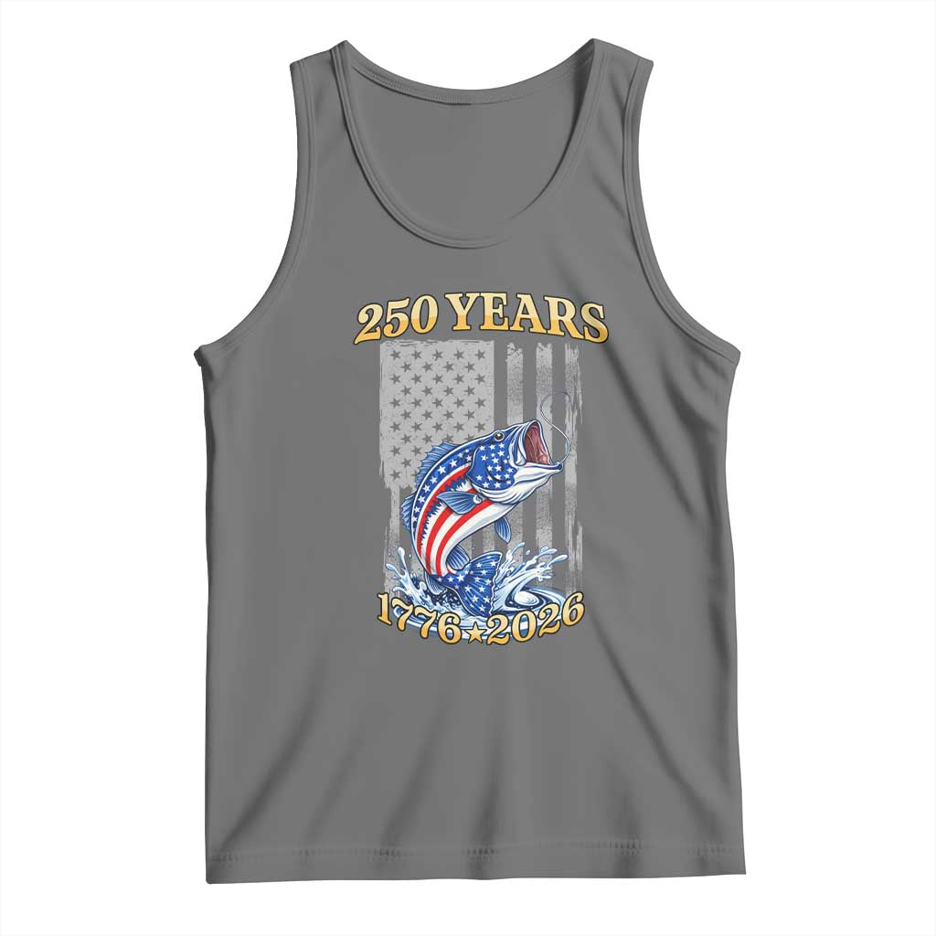 250th Anniversary USA Fishing Tank Top Patriotic Fisherman American Flag TS14 Black Heather Print Your Wear