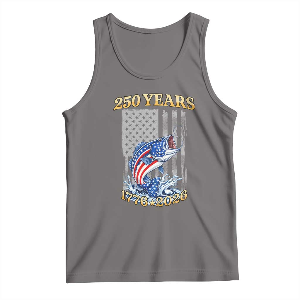 250th Anniversary USA Fishing Tank Top Patriotic Fisherman American Flag TS14 Deep Heather Print Your Wear