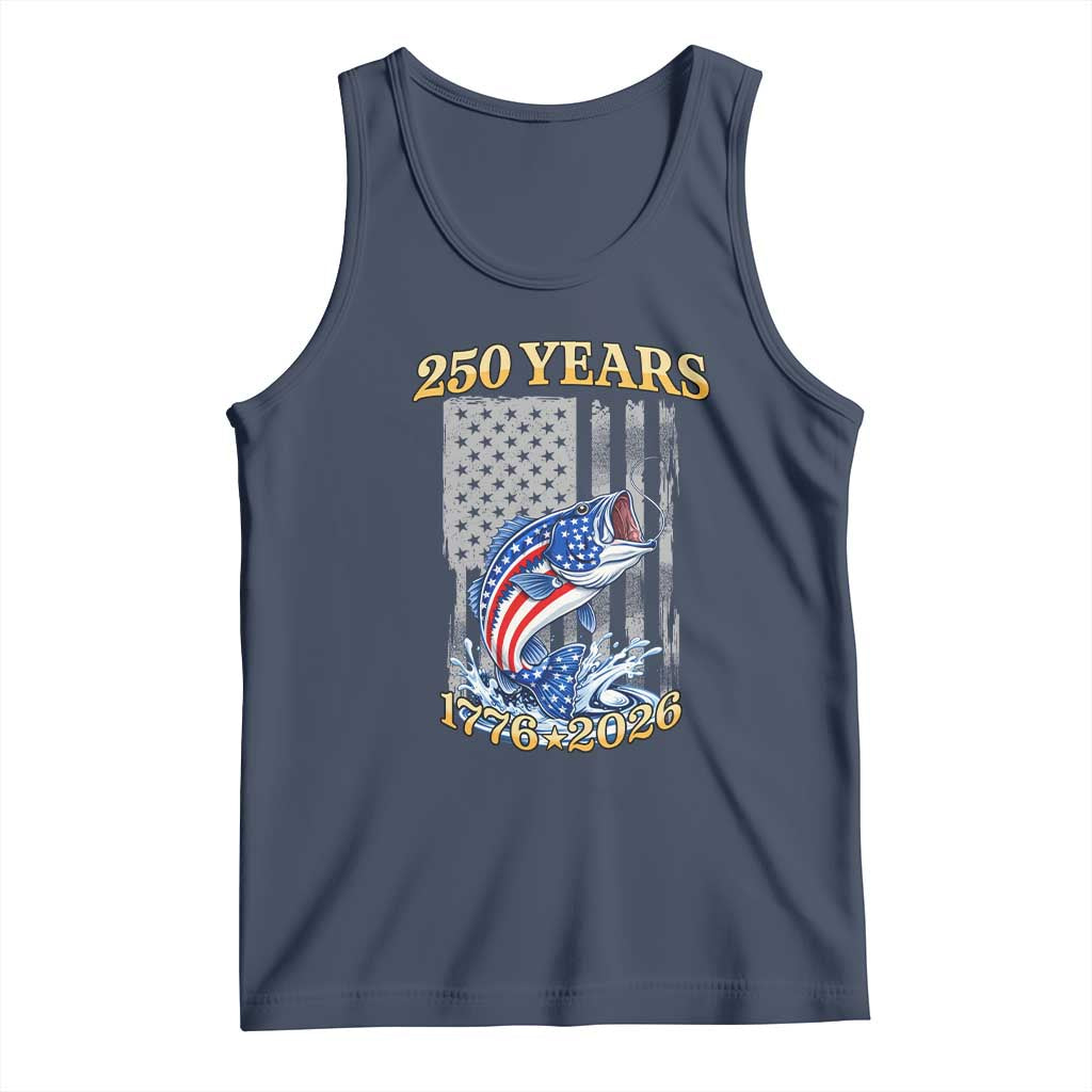 250th Anniversary USA Fishing Tank Top Patriotic Fisherman American Flag TS14 Navy Print Your Wear