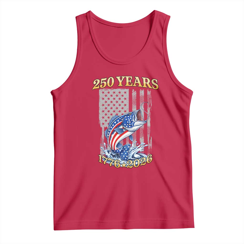 250th Anniversary USA Fishing Tank Top Patriotic Fisherman American Flag TS14 Red Print Your Wear