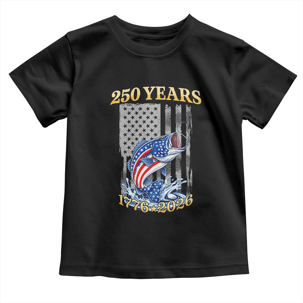 America 250th Fishing Toddler T Shirt Patriotic Fisherman American Flag TS14 Black Print Your Wear