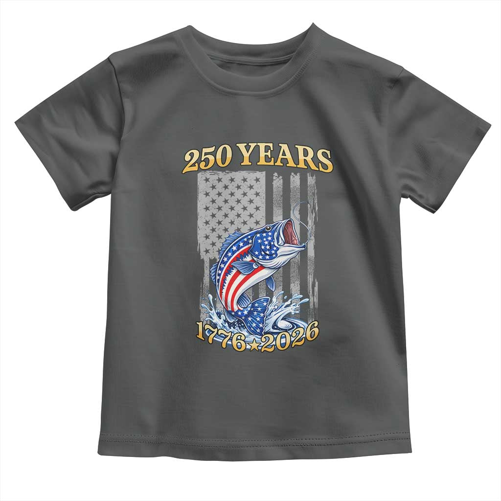 250th Anniversary USA Fishing Toddler T Shirt Patriotic Fisherman American Flag TS14 Dark Heather Print Your Wear