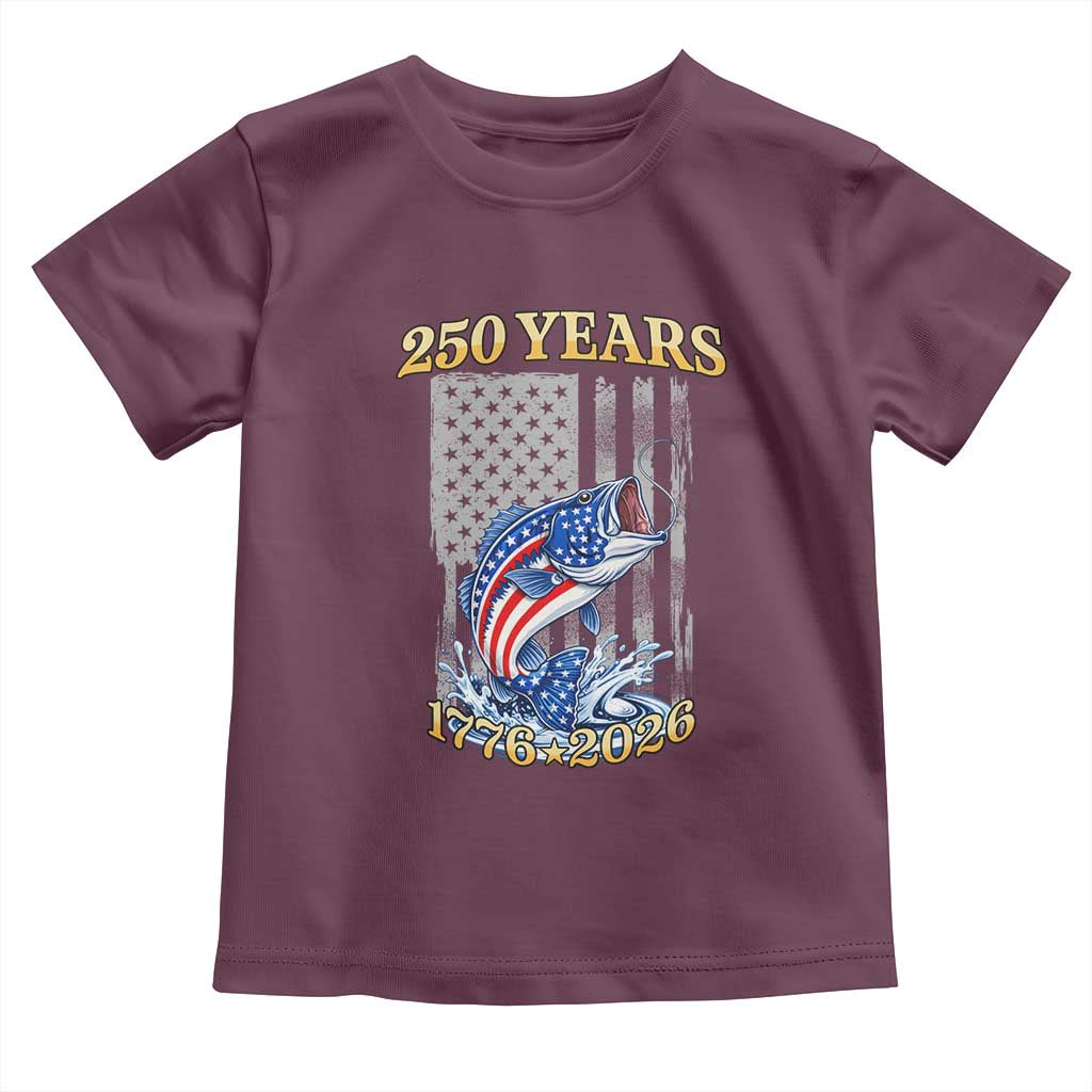 250th Anniversary USA Fishing Toddler T Shirt Patriotic Fisherman American Flag TS14 Maroon Print Your Wear