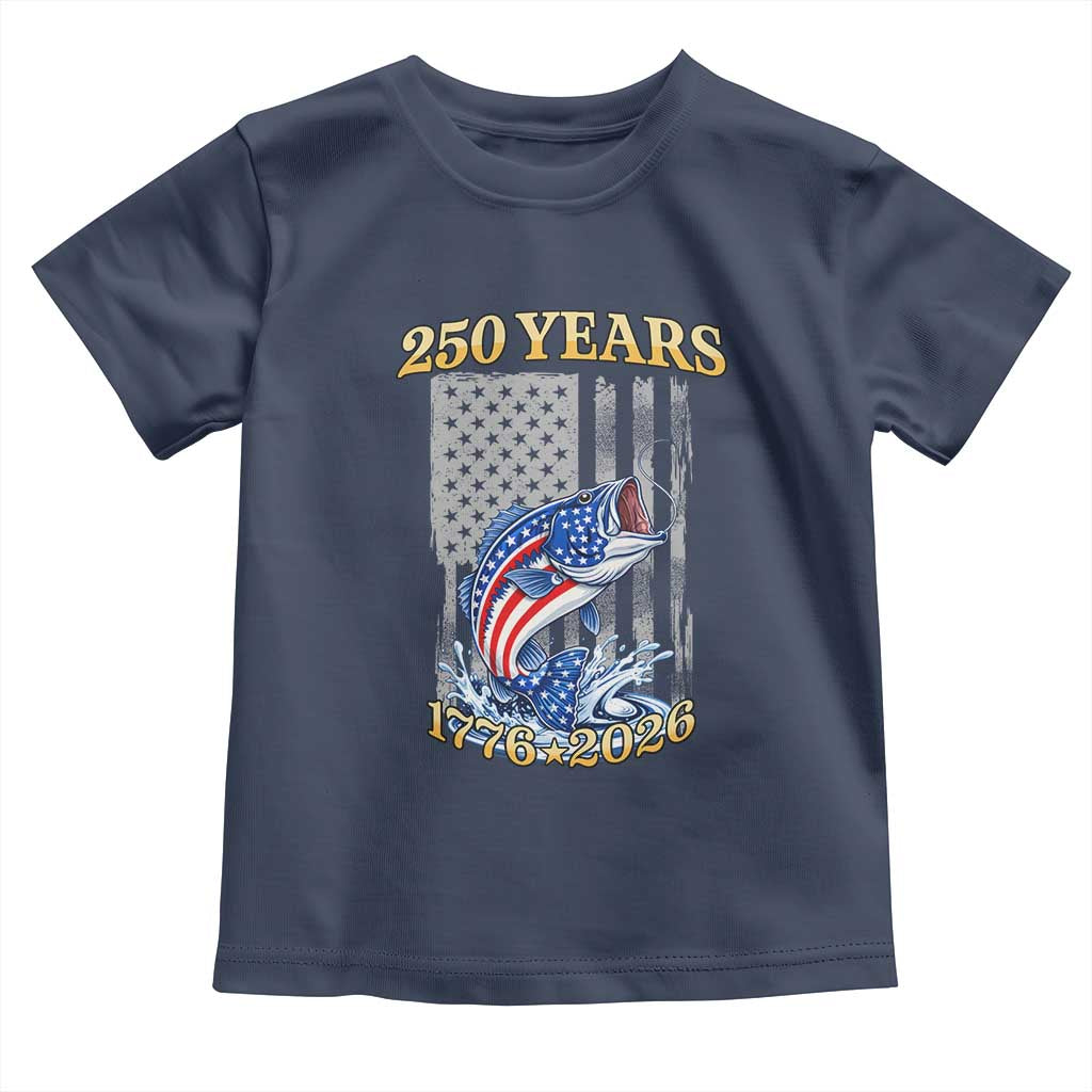 250th Anniversary USA Fishing Toddler T Shirt Patriotic Fisherman American Flag TS14 Navy Print Your Wear