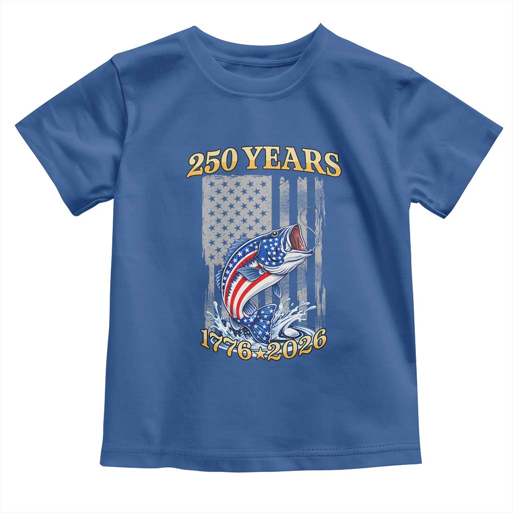 250th Anniversary USA Fishing Toddler T Shirt Patriotic Fisherman American Flag TS14 Royal Blue Print Your Wear