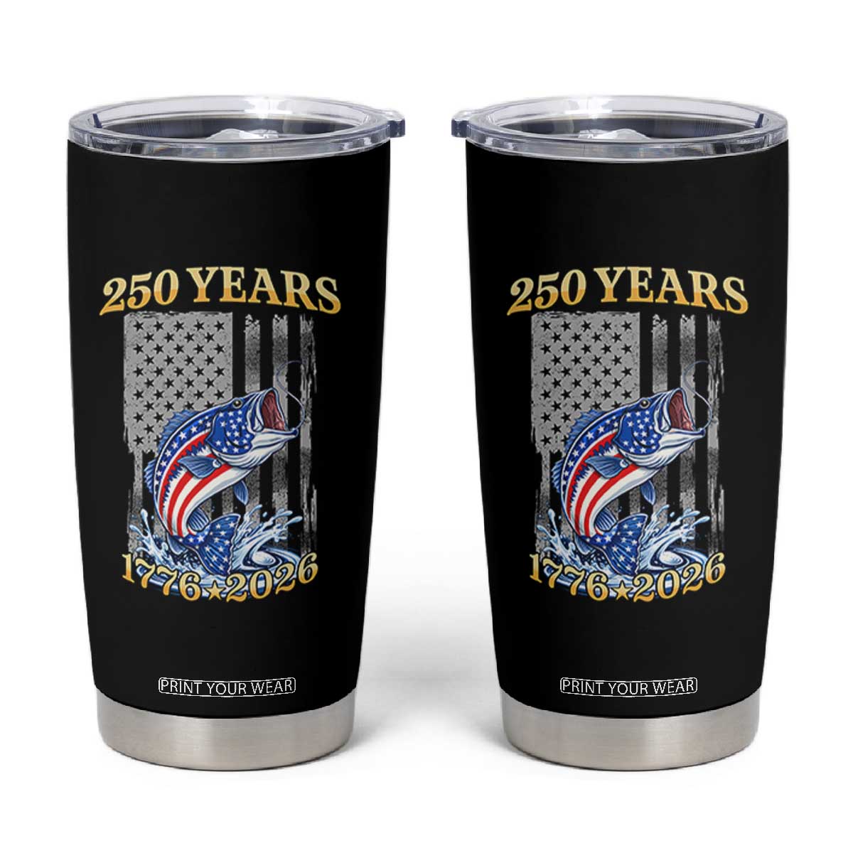 America 250th Fishing Tumbler Cup Patriotic Fisherman American Flag TS14 Black Print Your Wear