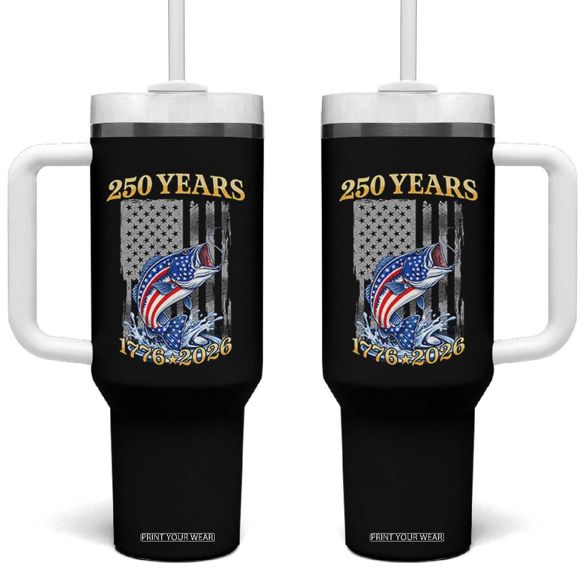 America 250th Fishing Tumbler With Handle Patriotic Fisherman American Flag TS14 One Size: 40 oz Black Print Your Wear