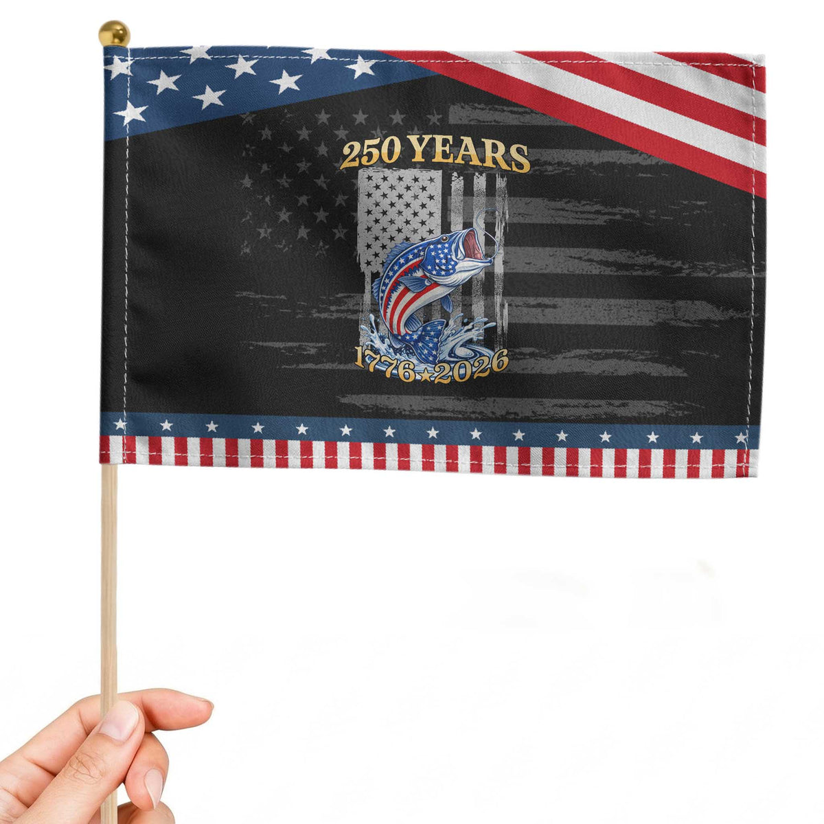 America 250th Fishing Patriotic Handheld Flag Fisherman American Flag TS14 Distressed 8.2