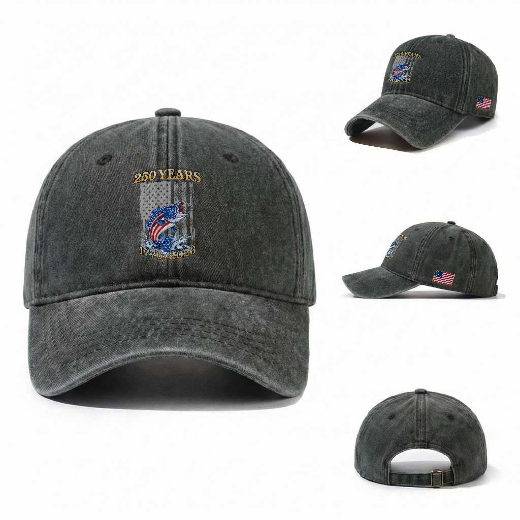 America 250th Fishing Washed Cotton Baseball Cap Patriotic Fisherman American Flag TS14 Washed Cap Universal Fit Dark Green Print Your Wear