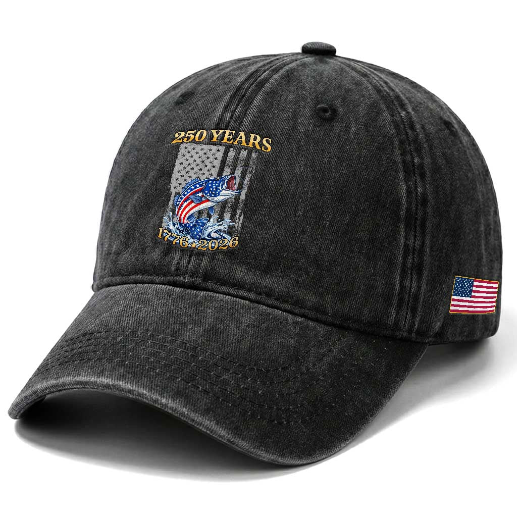 America 250th Fishing Washed Cotton Baseball Cap Patriotic Fisherman American Flag TS14 Print Your Wear