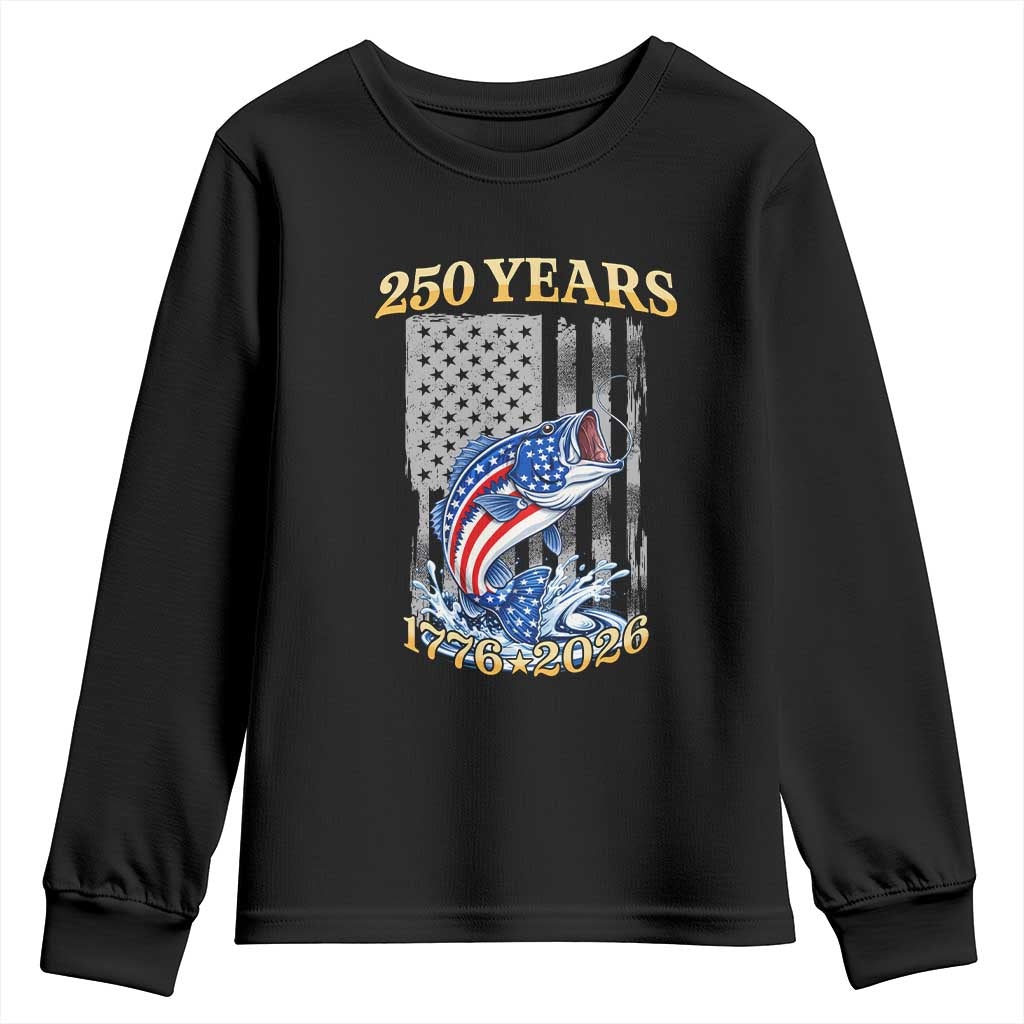 America 250th Fishing Youth Sweatshirt Patriotic Fisherman American Flag TS14 Black Print Your Wear
