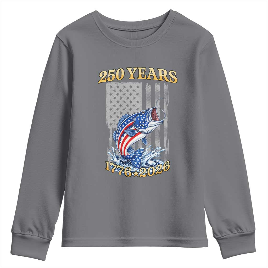 America 250th Fishing Youth Sweatshirt Patriotic Fisherman American Flag TS14 Charcoal Print Your Wear