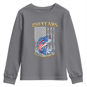 America 250th Fishing Youth Sweatshirt Patriotic Fisherman American Flag TS14 Charcoal Print Your Wear