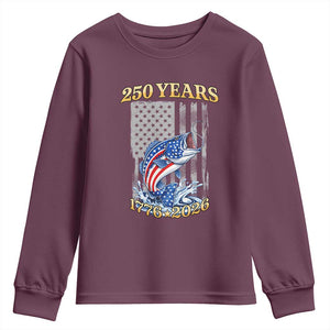 America 250th Fishing Youth Sweatshirt Patriotic Fisherman American Flag TS14 Maroon Print Your Wear