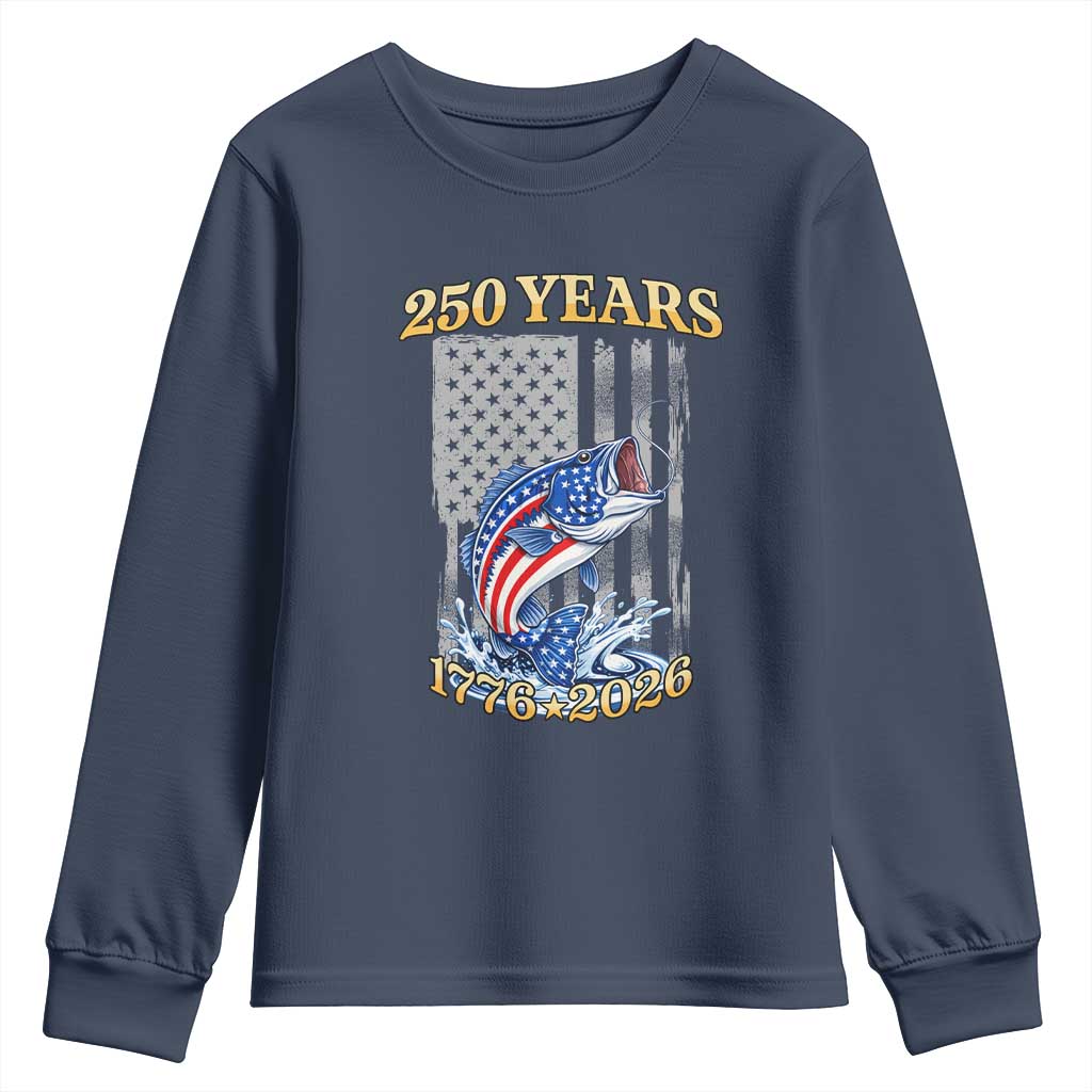 America 250th Fishing Youth Sweatshirt Patriotic Fisherman American Flag TS14 Navy Print Your Wear
