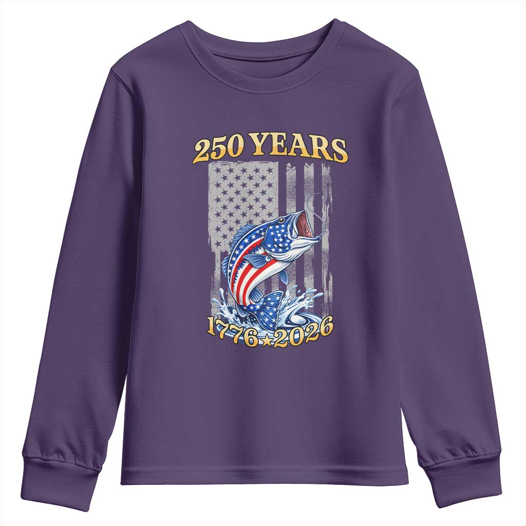 America 250th Fishing Youth Sweatshirt Patriotic Fisherman American Flag TS14 Purple Print Your Wear