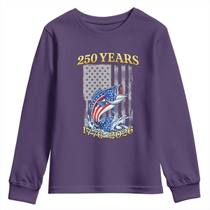 America 250th Fishing Youth Sweatshirt Patriotic Fisherman American Flag TS14 Purple Print Your Wear