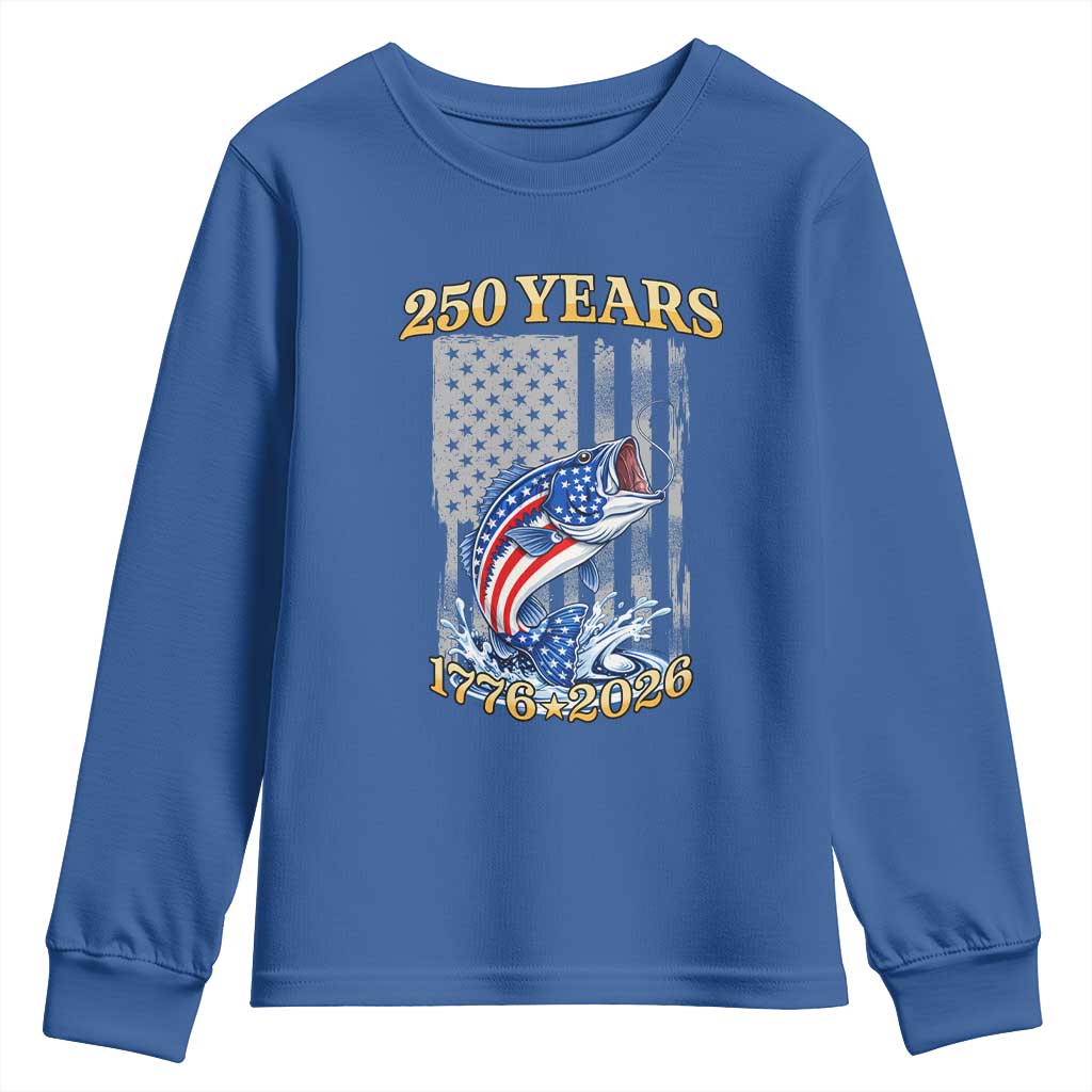 America 250th Fishing Youth Sweatshirt Patriotic Fisherman American Flag TS14 Royal Blue Print Your Wear