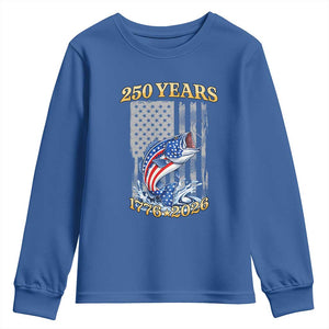 America 250th Fishing Youth Sweatshirt Patriotic Fisherman American Flag TS14 Royal Blue Print Your Wear