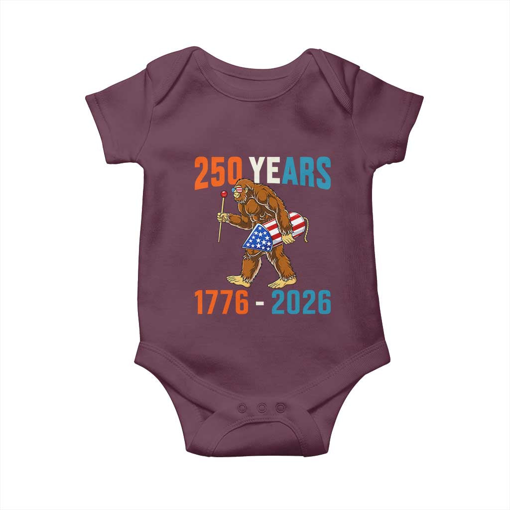 250th Anniversary USA Bigfoot Baby Onesie Funny Sasquatch American Flag Fireworks Fourth of July TS14 Maroon Print Your Wear