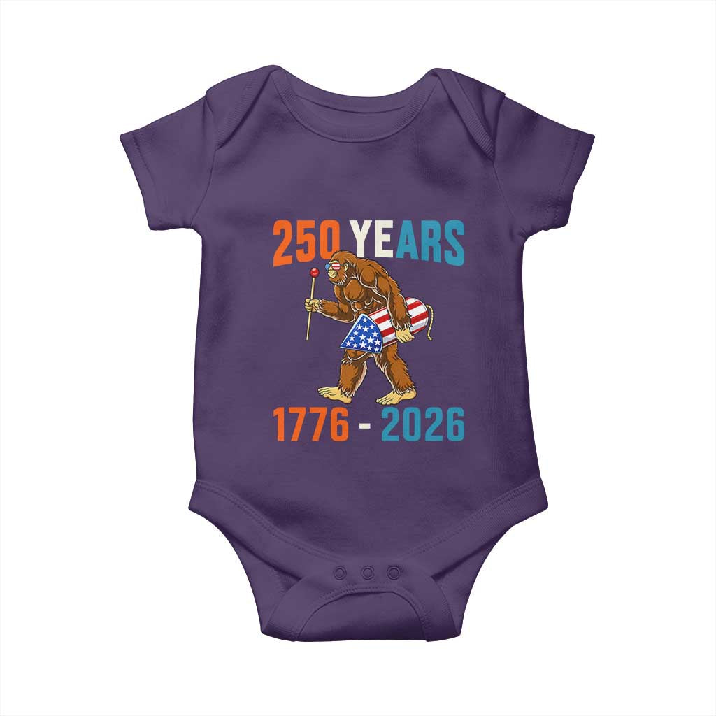 250th Anniversary USA Bigfoot Baby Onesie Funny Sasquatch American Flag Fireworks Fourth of July TS14 Purple Print Your Wear