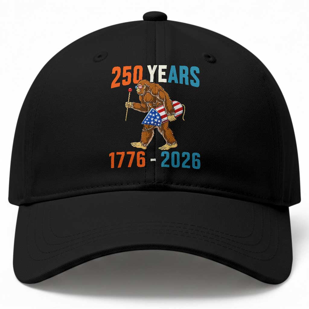 Bigfoot America 250 Baseball Cap Funny Sasquatch American Flag Fireworks Fourth of July TS14 Print Your Wear