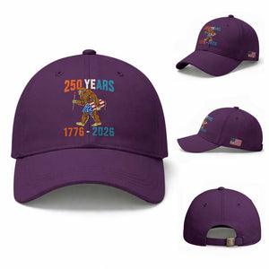 Bigfoot America 250 Baseball Cap Funny Sasquatch American Flag Fireworks Fourth of July TS14 Baseball Cap Universal Fit Purple Print Your Wear