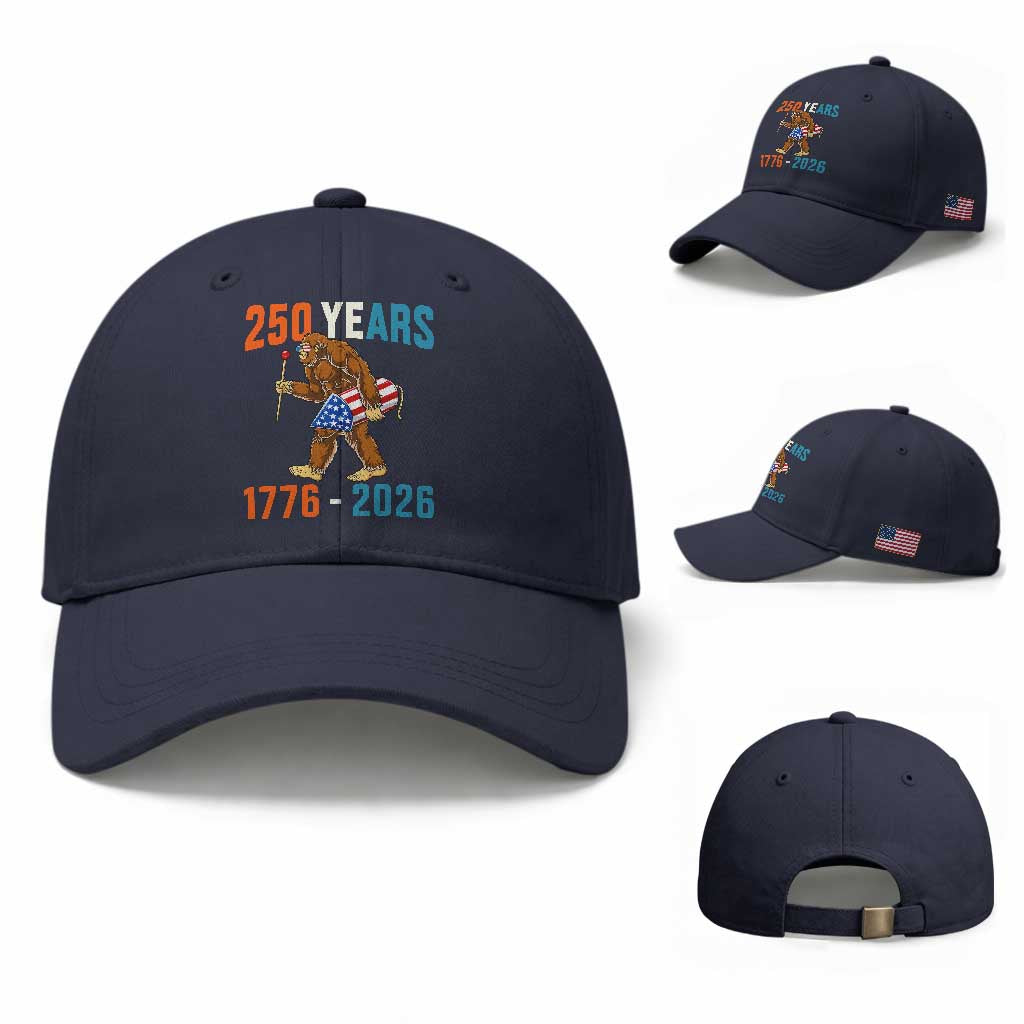 Bigfoot America 250 Baseball Cap Funny Sasquatch American Flag Fireworks Fourth of July TS14 Baseball Cap Universal Fit Navy Print Your Wear